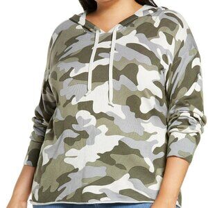 Chaser Camo hoodie sweater green gray shirt top women plus new 1X